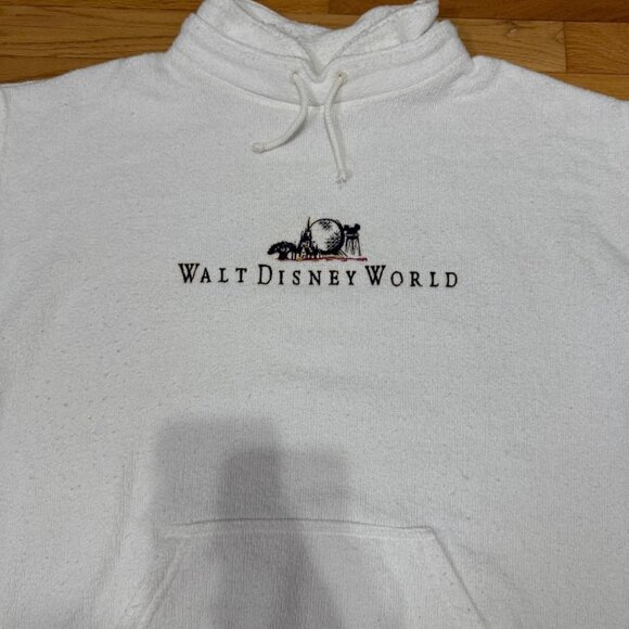Vintage Walt Disney World Hoodie XL Made in USA 70s/80s Style White Embroidered - Picture 3 of 10